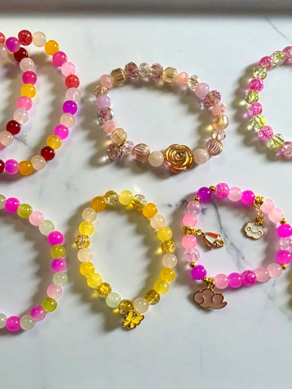Pink and Yellow Themed Beaded Bracelets